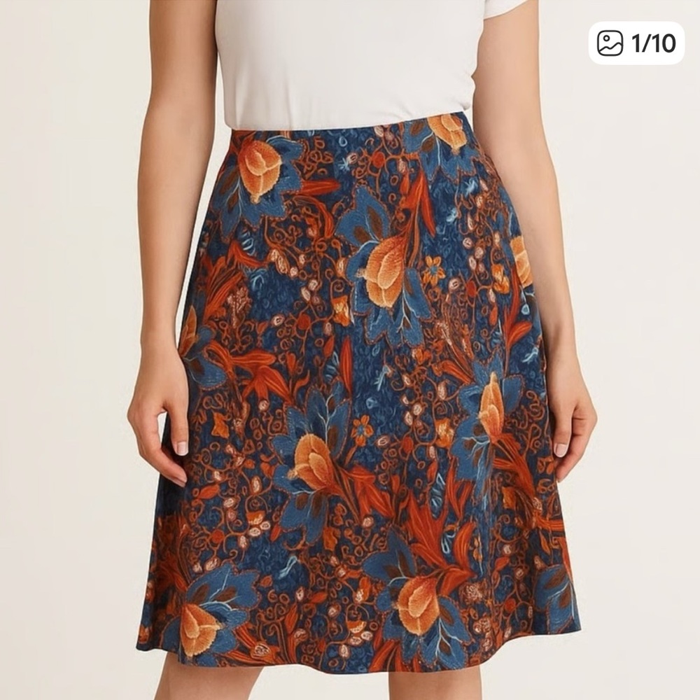 Anthropologie Navy and Orange Floral Skirt
